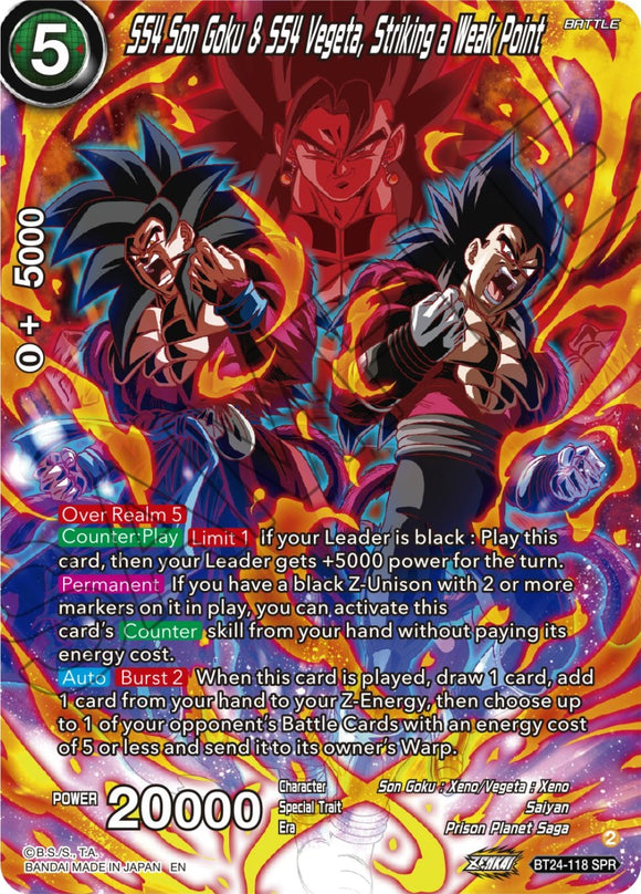 SS4 Son Goku y SS4 Vegeta, Atacando un punto débil (SPR) (BT24-118) [Beyond Generations] 