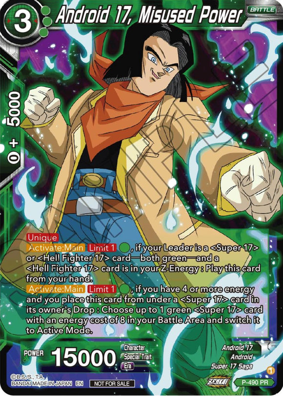 Androide 17, Poder mal utilizado (Paquete de torneo de la serie Zenkai vol. 3) (P-490) [Tarjetas de promoción de torneo] 