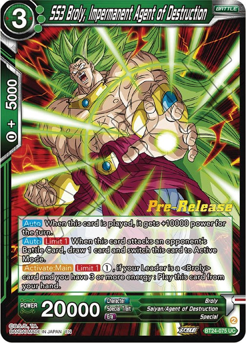 SS3 Broly, agente impermanente de la destrucción (BT24-075) [Promociones de prelanzamiento de Beyond Generations] 