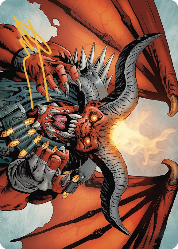 Tarjeta de arte de Rakdos, el músculo (firma estampada en oro) [Serie de arte Outlaws of Thunder Junction] 