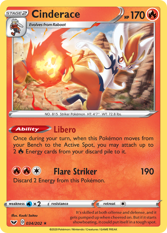 Cinderace (034/202) (Exclusivo de la baraja temática) [Sword &amp; Shield: Base Set] 