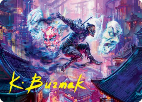 Tarjeta de arte de la sombra de las mil caras (firma estampada en dorado) [Serie de arte Kamigawa: Neon Dynasty] 