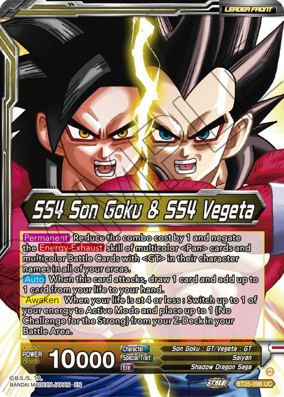 SS4 Son Goku y SS4 Vegeta // SS4 Gogeta, Explosión de fusión más fuerte (BT25-098 UC) [Leyenda de las Dragon Balls] 