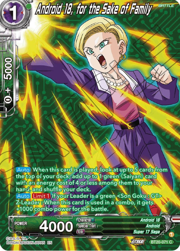 Androide 18, por el bien de la familia (Lámina plateada) (BT20-071) [Poder absorbido] 