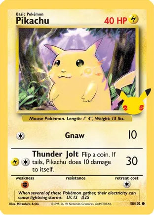 Pikachu (58/102) (25.° aniversario) (Tarjeta gigante) [Celebraciones: 25.° aniversario] 
