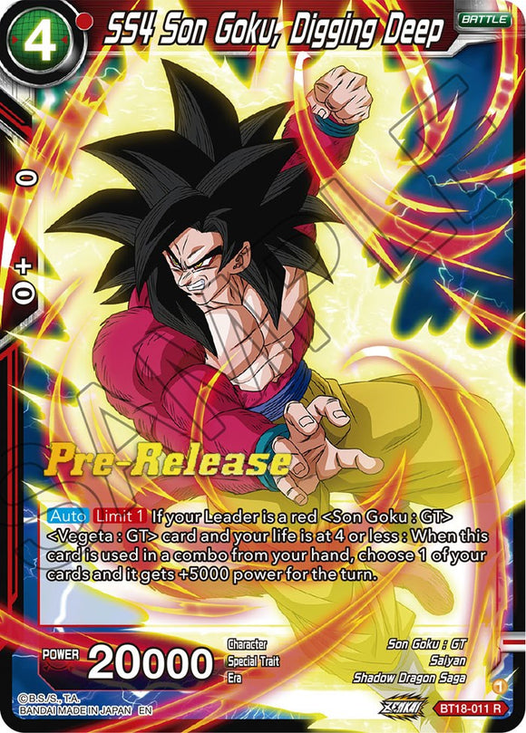 SS4 Son Goku, Digging Deep (BT18-011) [Promociones de prelanzamiento de Dawn of the Z-Legends] 