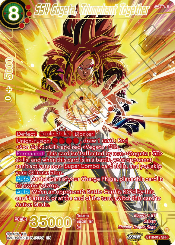 SS4 Gogeta, triunfantes juntos (SPR) (BT18-019) [El amanecer de las Z-Legends] 
