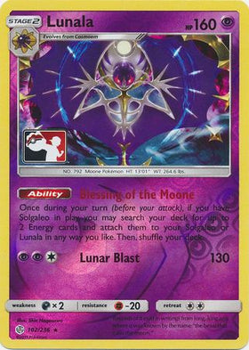 Lunala (102/236) (Impresión especial del Club Pokémon) [Sol y Luna: Eclipse cósmico] 