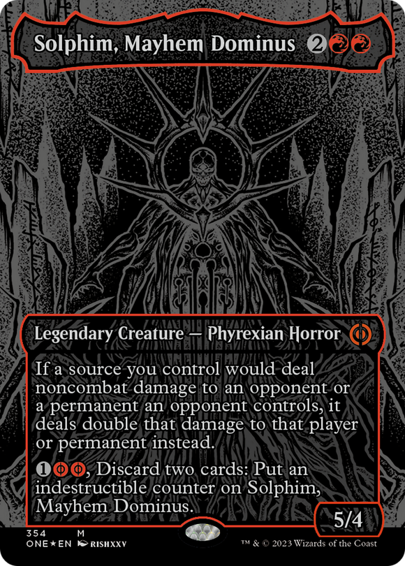 Solphim, Mayhem Dominus (Lámina elevada con manchas de petróleo) [Phyrexia: Todos serán uno] 