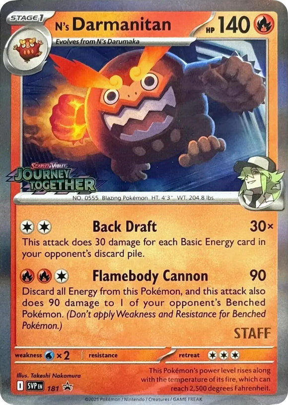 N's Darmanitan (181) (Prerelease Staff) [Scarlet & Violet: Black Star Promos]