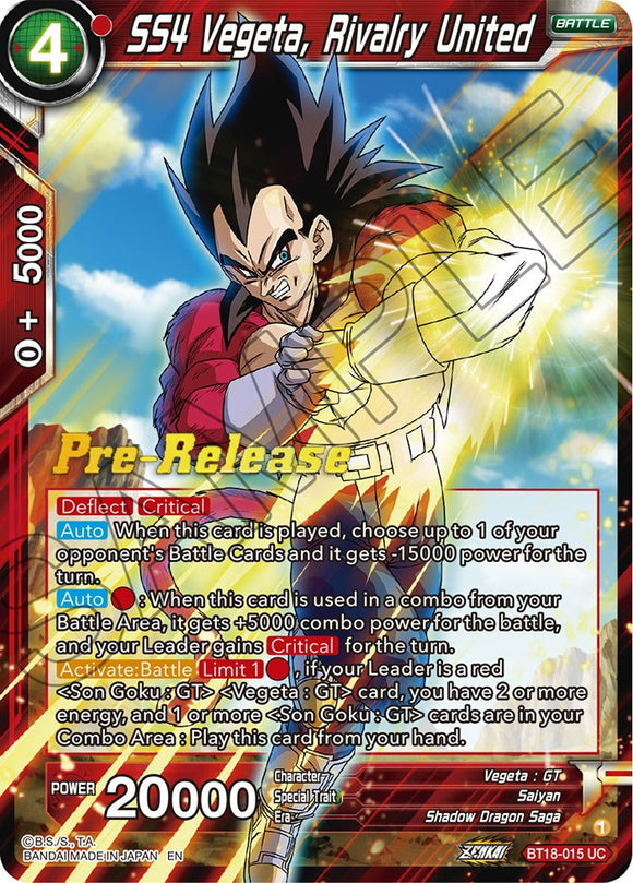 SS4 Vegeta, Rivalry United (BT18-015) [Promociones de prelanzamiento de Dawn of the Z-Legends] 