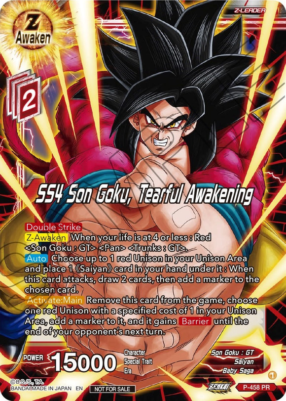 SS4 Son Goku, Tearful Awakening (Z03 Dash Pack) (P-458) [Tarjetas de promoción] 