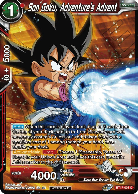 Son Goku, Adventure's Advent (Paquete de selección de campeonato 2023 Vol. 1) (BT17-008) [Tarjetas de promoción de torneos] 