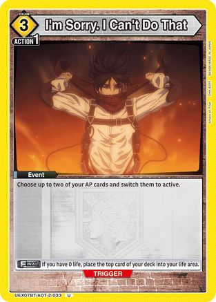 I'm Sorry. I Can't Do That (UEX07BT/AOT-2-033) - UEX07BT Attack on Titan Vol 2