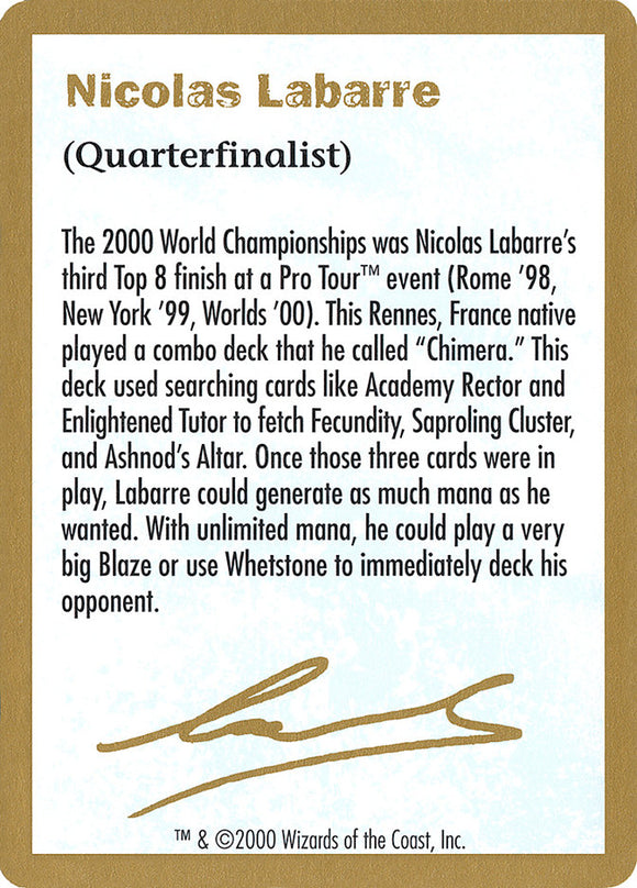 Biografía de Nicolas Labarre [Campeonato Mundial de Barajas 2000] 