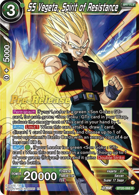 SS Vegeta, Espíritu de Resistencia (BT20-068) [Promociones de prelanzamiento de Power Absorbed] 