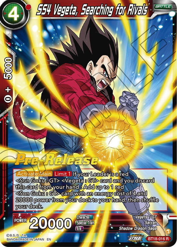 SS4 Vegeta, en busca de rivales (BT18-016) [Promociones de prelanzamiento de Dawn of the Z-Legends] 