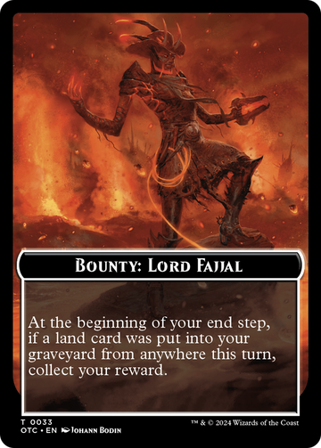 Recompensa: Lord Fajjal // Ficha de dos caras con reglas de recompensa [Fichas de comandante de Outlaws of Thunder Junction] 