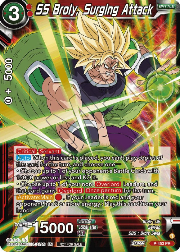 SS Broly, Surging Attack (Paquete de selección de campeonato 2023 vol. 1) (con sello dorado) (P-453) [Tarjetas de promoción de torneo] 