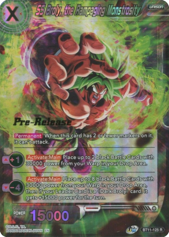 SS Broly, la monstruosidad desenfrenada (BT11-125) [Promociones previas al lanzamiento de Vermilion Bloodline] 