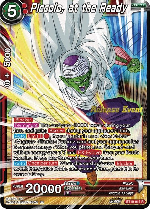 Piccolo, listo para la acción (paquete de vacaciones Fighter's Ambition) (BT19-017) [Tarjetas de promoción de torneos] 