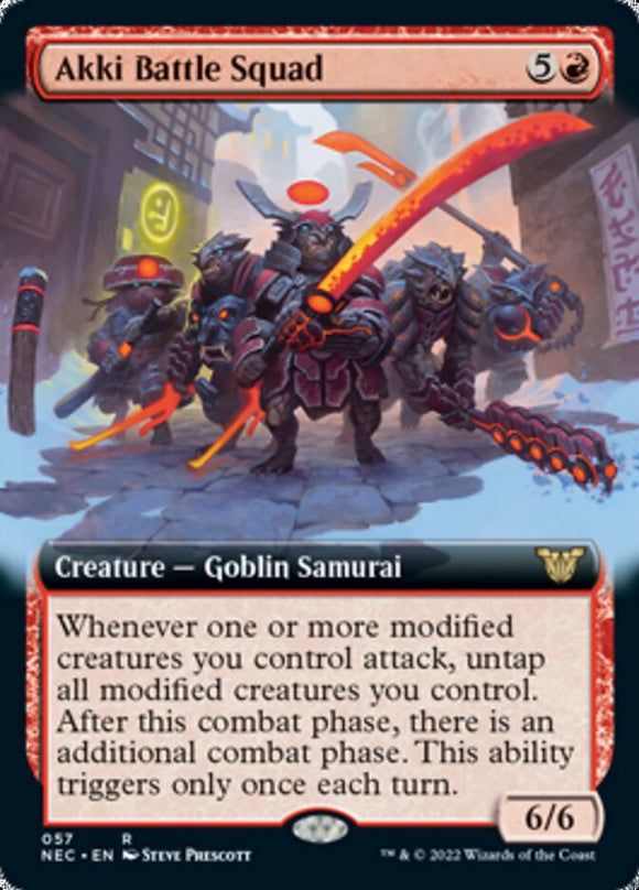 Escuadrón de batalla Akki (ilustración ampliada) [Kamigawa: Neon Dynasty Commander] 