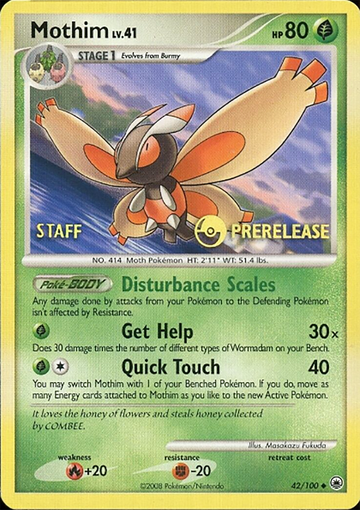 Mothim (42/100) (Promoción de prelanzamiento del personal) [Diamond &amp; Pearl: Majestic Dawn] 