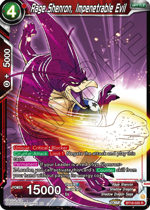 Rage Shenron, mal impenetrable (BT18-025) [El amanecer de las Z-Leyendas] 