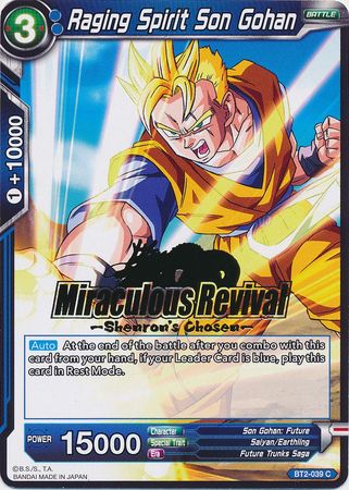 Raging Spirit Son Gohan (sello de Elegido de Shenron) (BT2-039) [Tarjetas de promoción de torneos] 