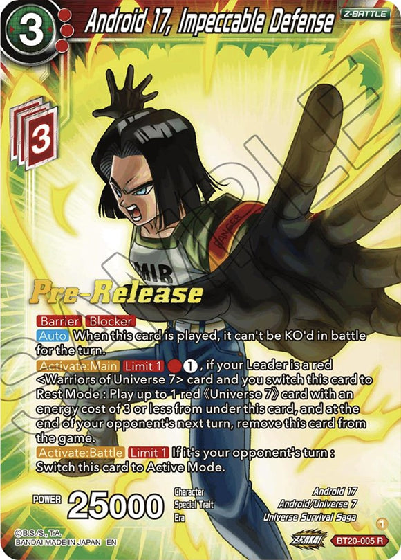 Androide 17, Defensa Impecable (BT20-005) [Promociones de prelanzamiento de Power Absorbed] 