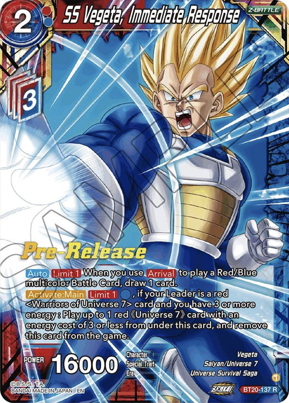 SS Vegeta, Respuesta inmediata (BT20-137) [Promociones previas al lanzamiento de Power Absorbed] 