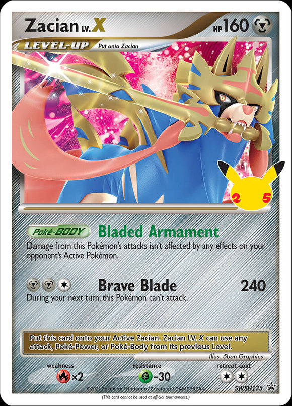 Zacian LV.X (SWSH135) (Celebraciones) [Promociones de Sword &amp; Shield: Black Star] 