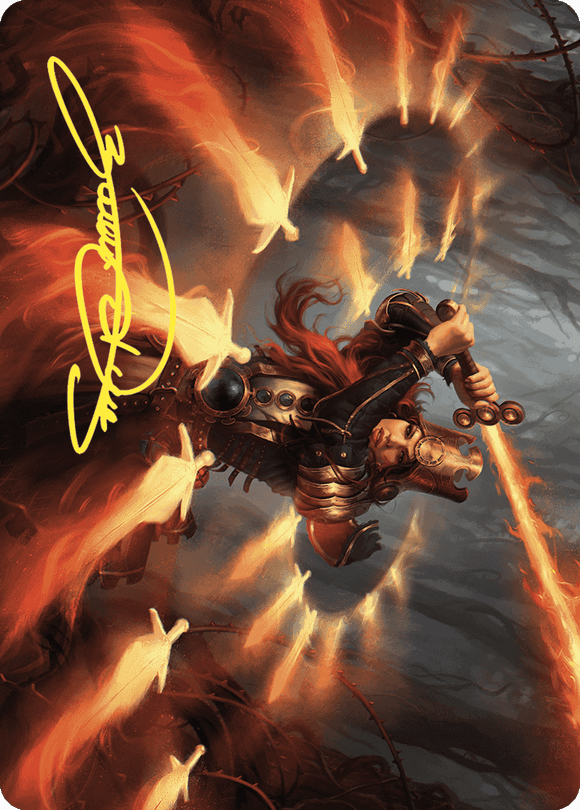 Tarjeta de arte de Duelista de Llama del Corazón (firma estampada en dorado) [Serie de arte Wilds of Eldraine] 