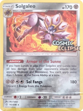 Solgaleo (142/236) (Estampado de Eclipse Cósmico) [Sol y Luna: Eclipse Cósmico] 