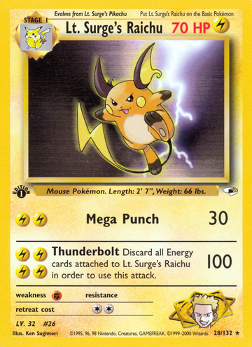 Raichu del teniente Surge (28/132) [Héroes del gimnasio, 1.ª edición] 