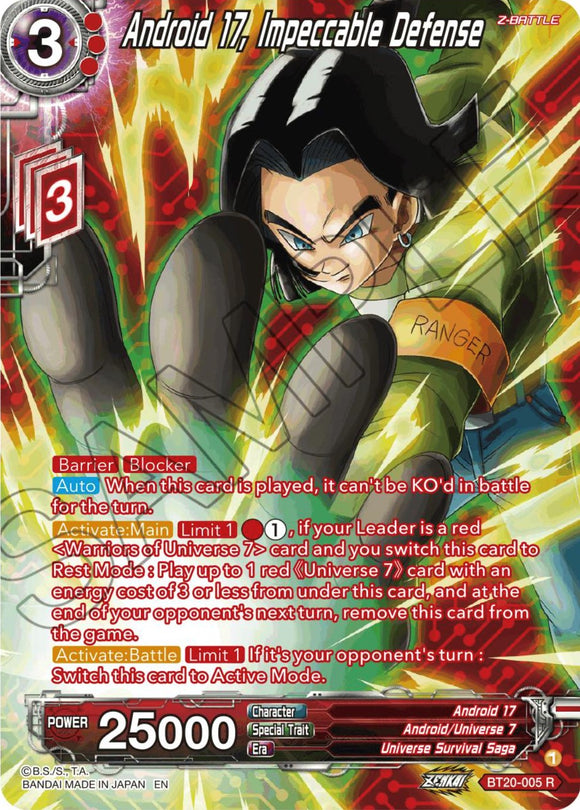 Androide 17, Defensa Impecable (Lámina Plateada) (BT20-005) [Poder Absorbido] 