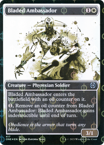 Embajador con cuchillas (Escalón de exhibición y foil completo de Ichor) [Phyrexia: All Will Be One] 