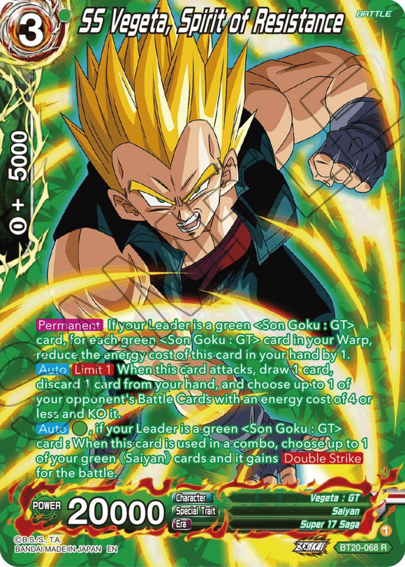 SS Vegeta, Espíritu de Resistencia (Lámina Plateada) (BT20-068) [Poder Absorbido] 