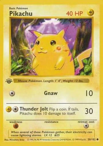 Pikachu (58/102) (Error de impresión en mejillas rojas) [Set básico, 1.ª edición] 