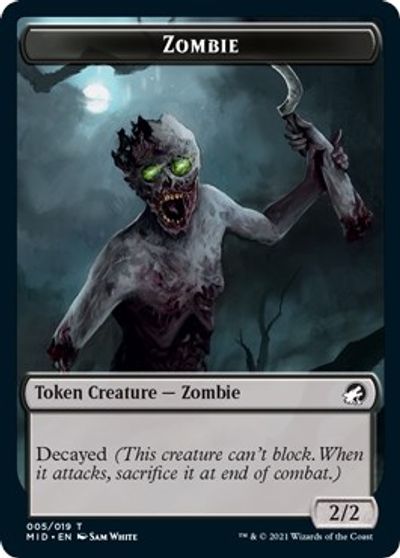 Zombie // Zombie Double-Sided Token (005 MIC/005 MID) [Innistrad: Midnight Hunt Commander Tokens] - 0