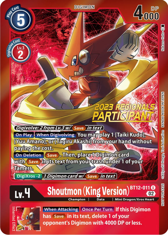 Shoutmon (versión King) [BT12-011] (participante de las regionales de 2023) [promociones de Across Time] 