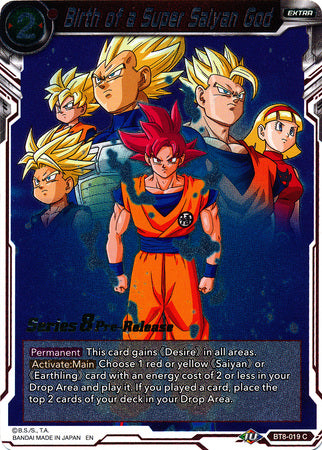El nacimiento de un Dios Super Saiyan (BT8-019_PR) [Promociones previas al lanzamiento de Malicious Machinations] 