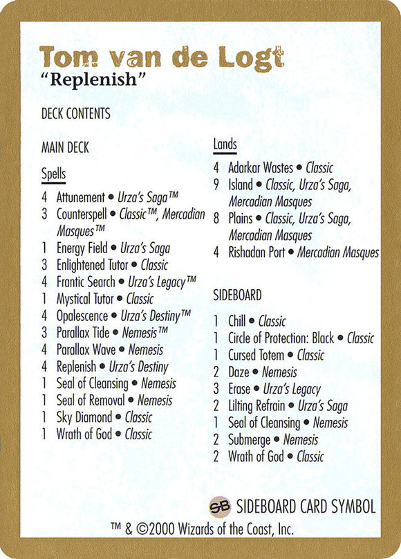 Tom van de Logt Decklist [Mazos del Campeonato Mundial 2000] 