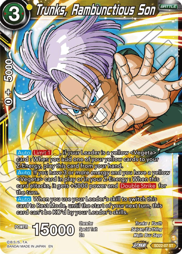 Trunks, hijo revoltoso (exclusivo del mazo inicial) (SD22-07) [Poder absorbido] 