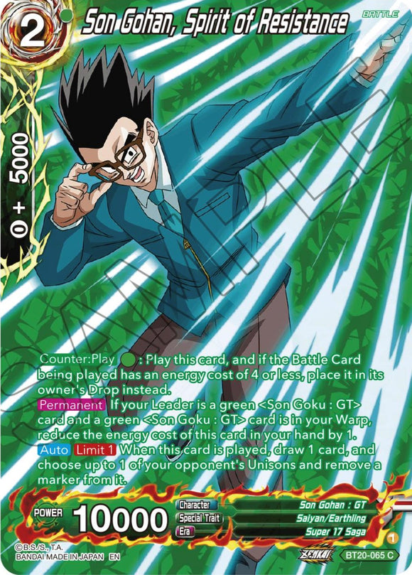 Son Gohan, Espíritu de Resistencia (Lámina Plateada) (BT20-065) [Poder Absorbido] 