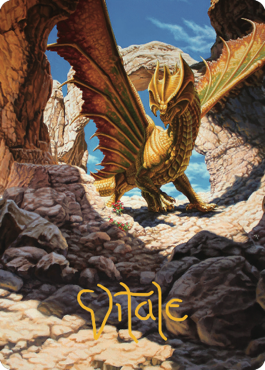 Tarjeta de arte de dragón de bronce antiguo (02) (firma estampada en oro) [Serie de arte de Commander Legends: Battle for Baldur's Gate] 