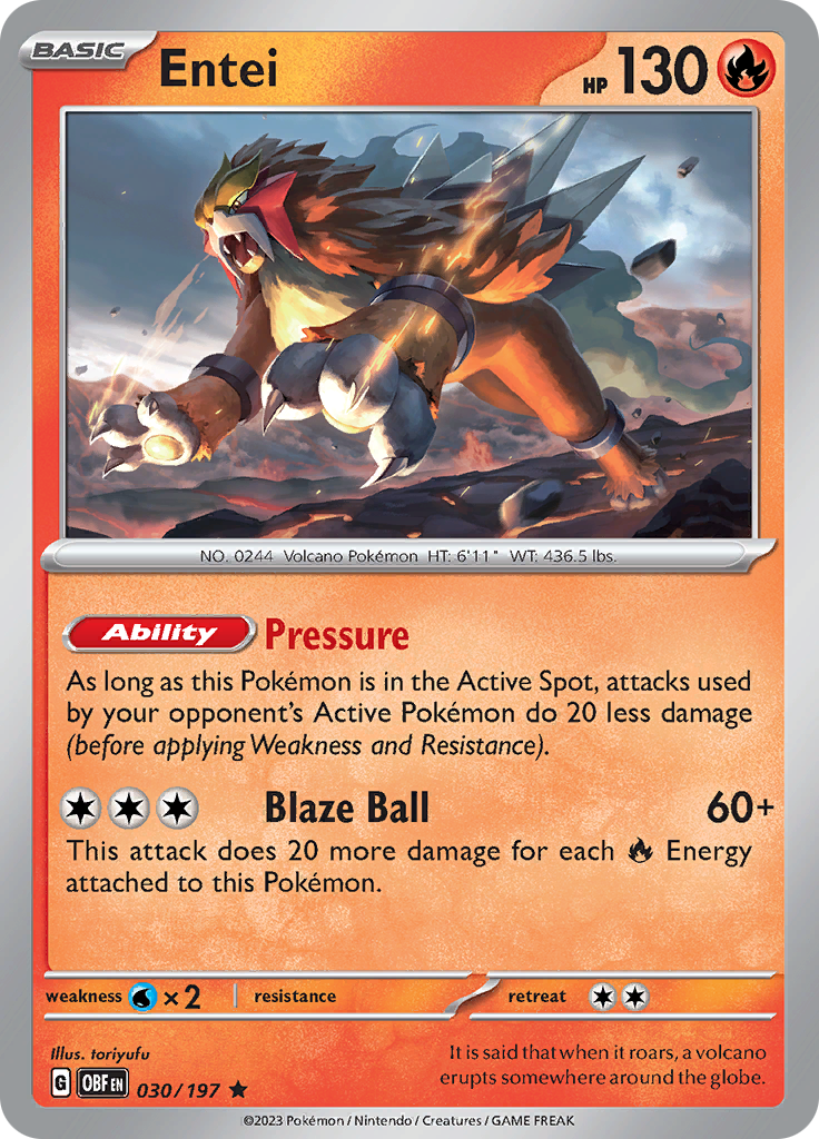 pokemon obsidian flames card prices Entei (030/197) [Scarlet & Violet: Obsidian Flames]